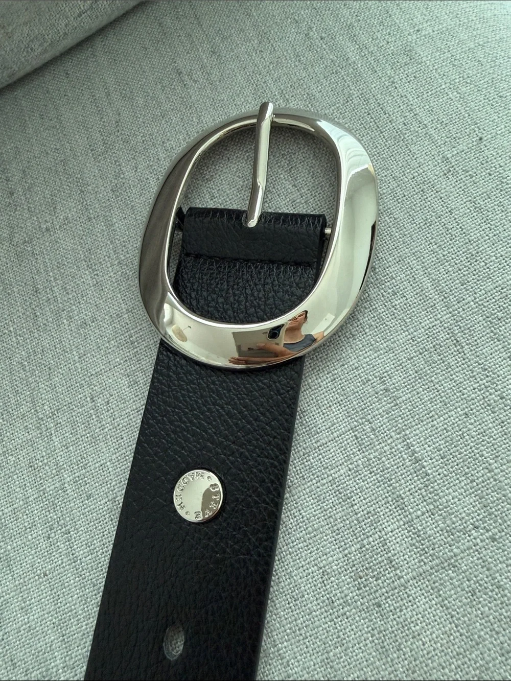 Steve Madden Black Leather Belt with Silver Oval Buckle
